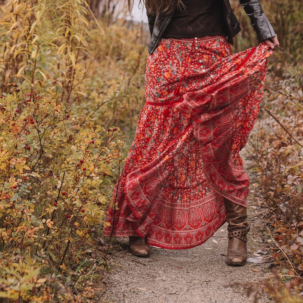 Red Floral Maxi Skirt